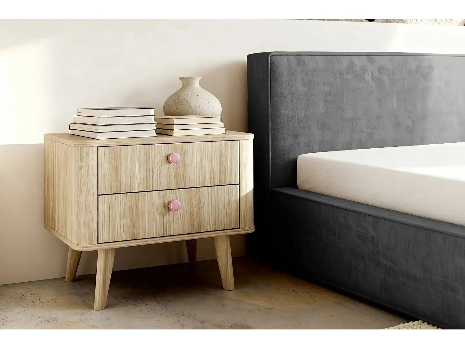 JOSEPHINE - Lit coffre 140x200cm - Gris foncé