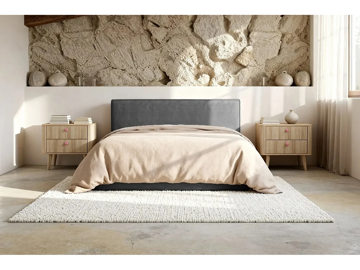 JOSEPHINE - Lit coffre 140x200cm - Gris foncé