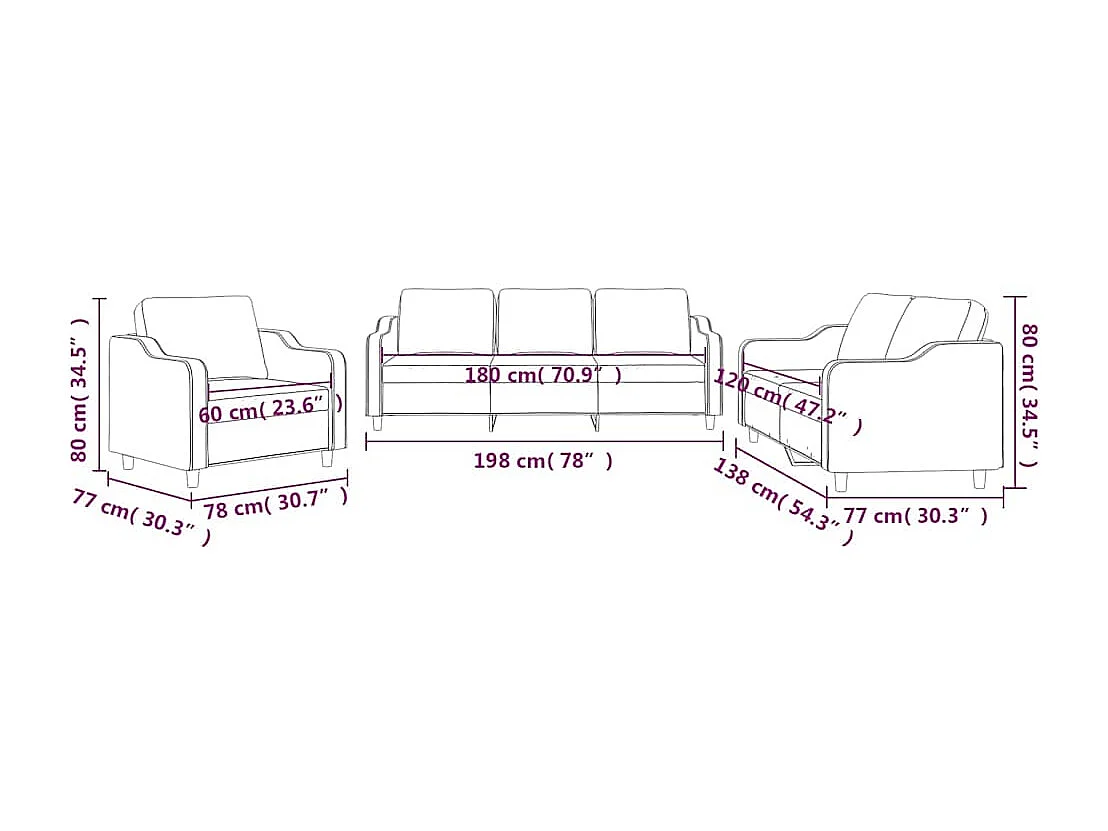 3-delige Loungeset met kussens stof wijnrood