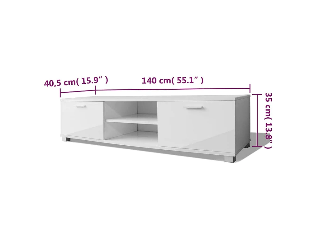 Tv-meubel 140x40,5x35 cm hoogglans wit