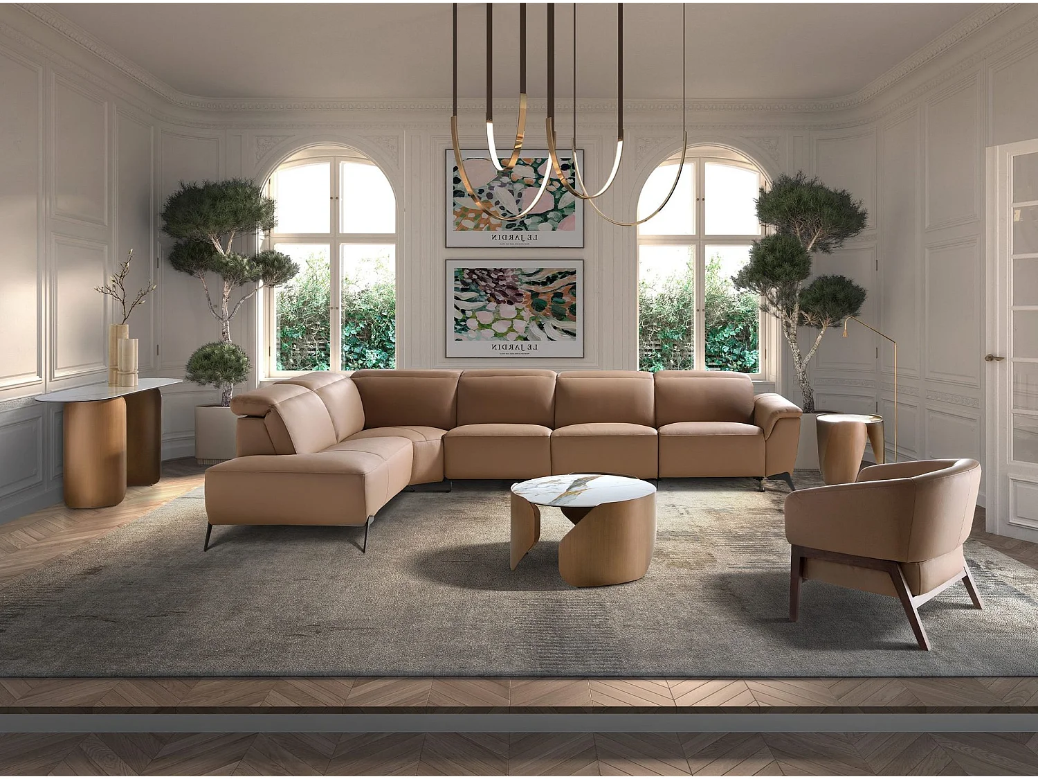 Canapé d'angle relax modulaire gauche en cuir marron