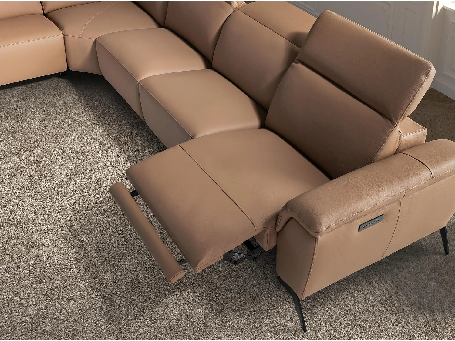 Canapé d'angle relax modulaire gauche en cuir marron