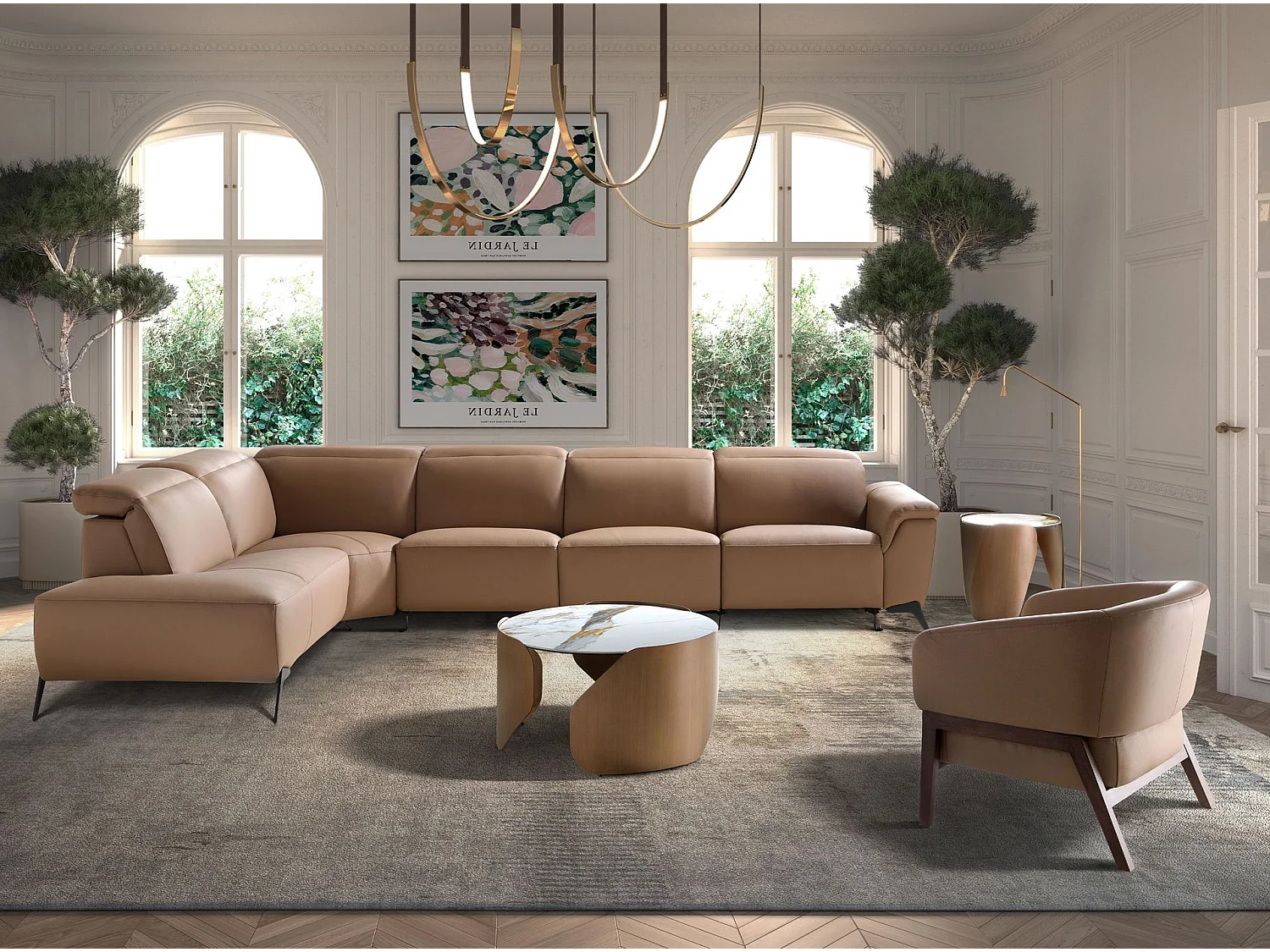 Canapé d'angle relax modulaire gauche en cuir marron