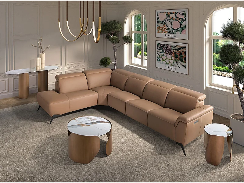 Canapé d'angle relax modulaire gauche en cuir marron