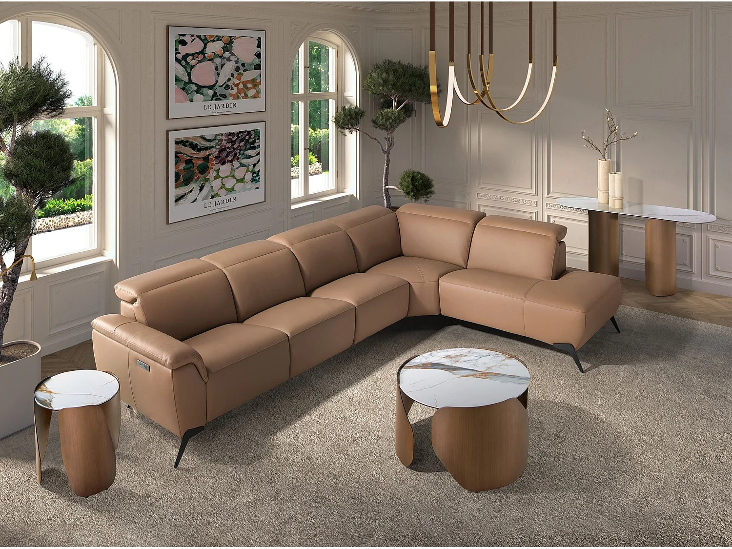 Modulaire chaise longue relaxbank rechts in bruin leer 6280 ANGEL CERDA