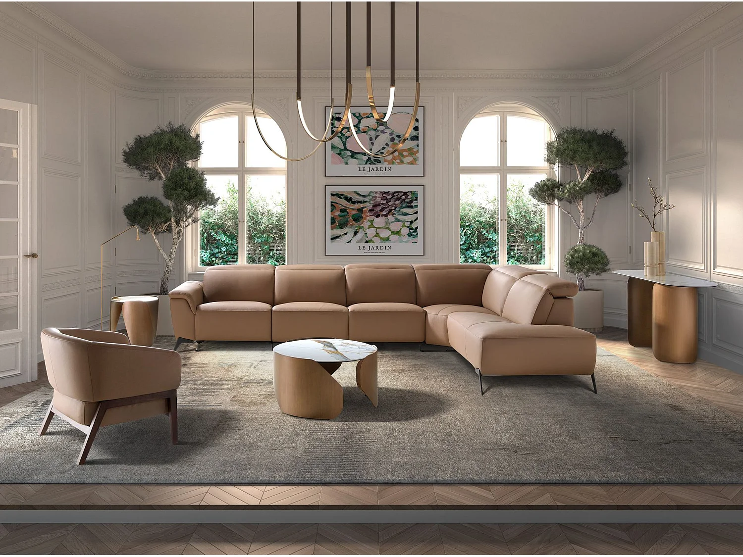 Canapé d´angle relax modulaire droit en cuir marron 6280 ANGEL CERDA