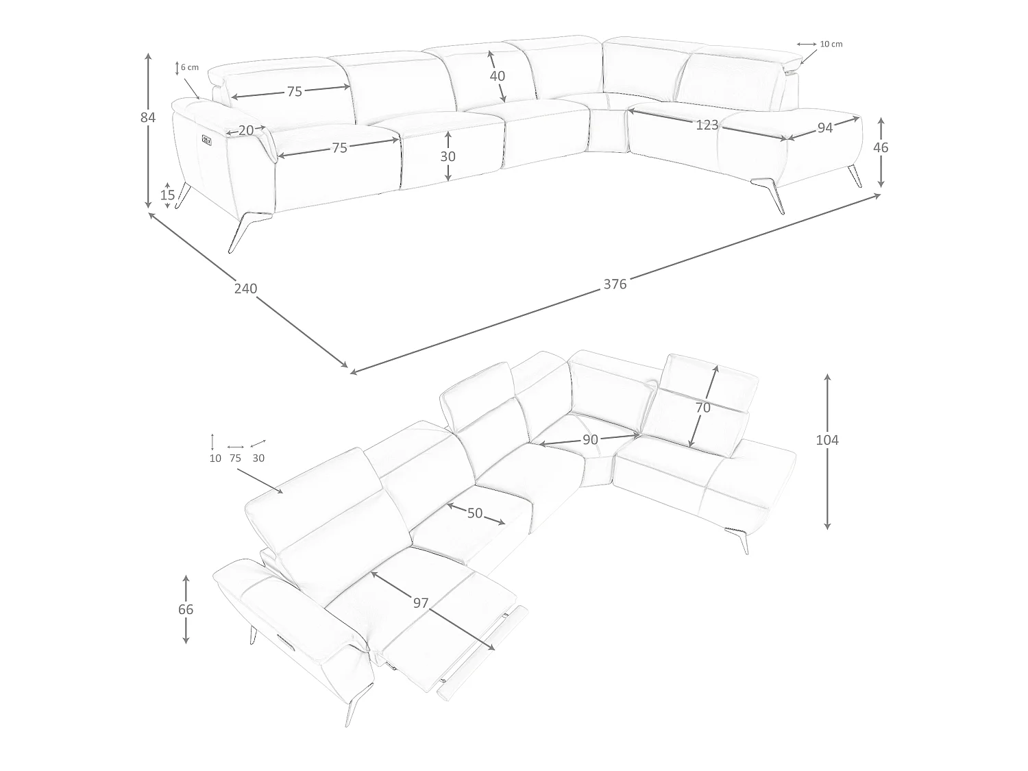 Canapé d´angle relax modulaire droit en cuir marron 6280 ANGEL CERDA