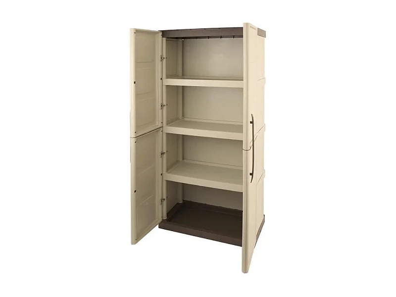Armoire de rangement haute en résine TOOD 70x39x165 cm - 3 tablettes - Charge 60 kg - Taupe/écru