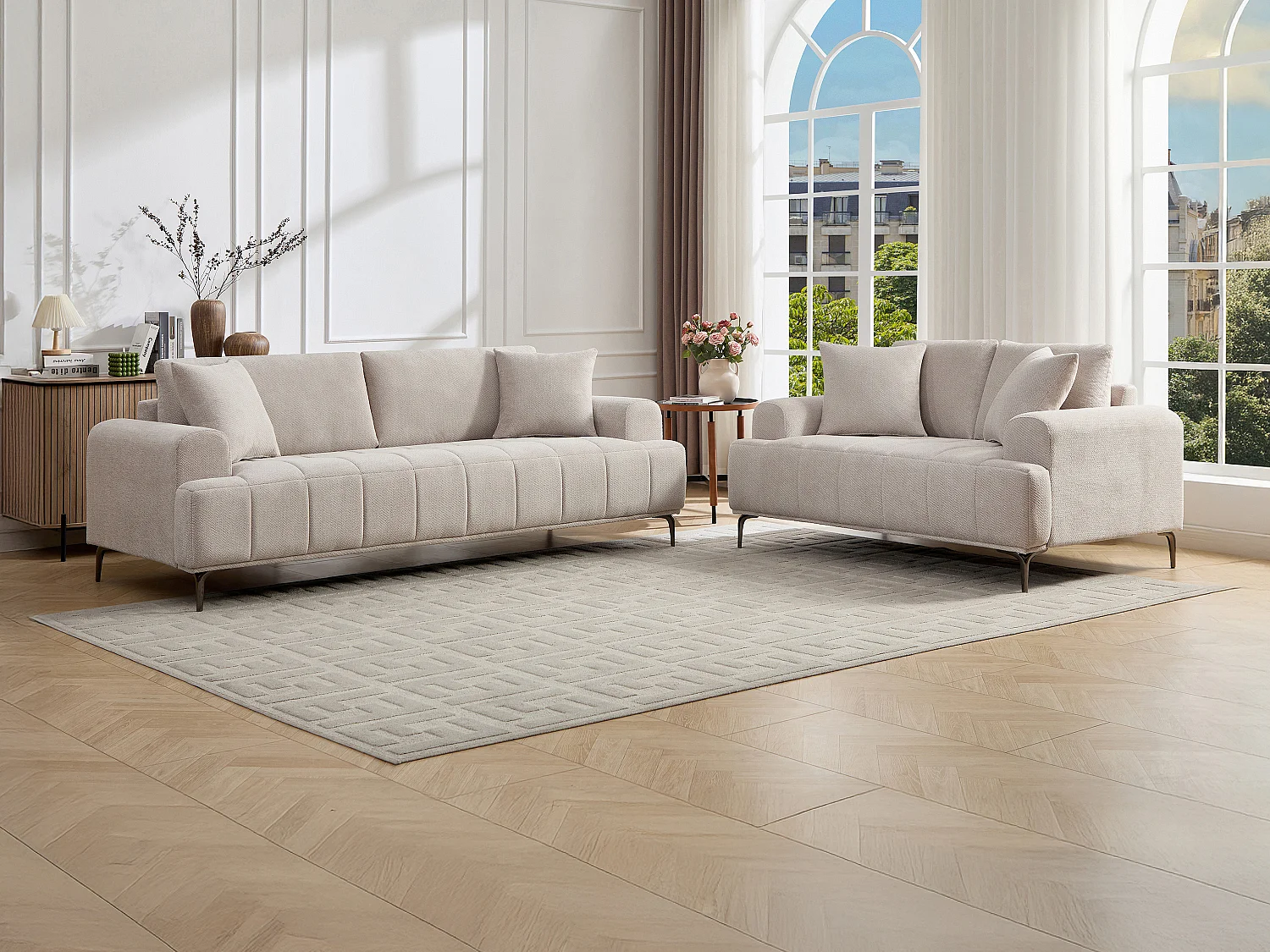 Canapé 3 places et 2 places en tissu chiné beige DUGLASA