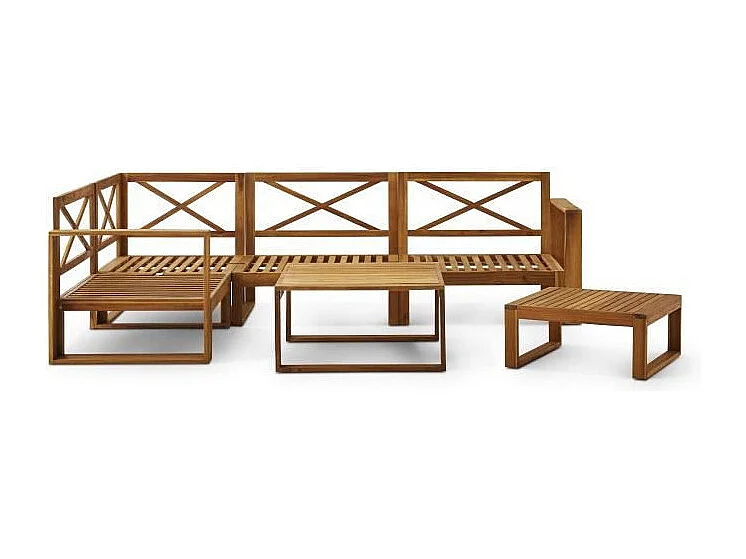 Salon de jardin en bois dAcacia FSC avec coussins gris -  BOCARNEA - 5 personnes - LEVATA