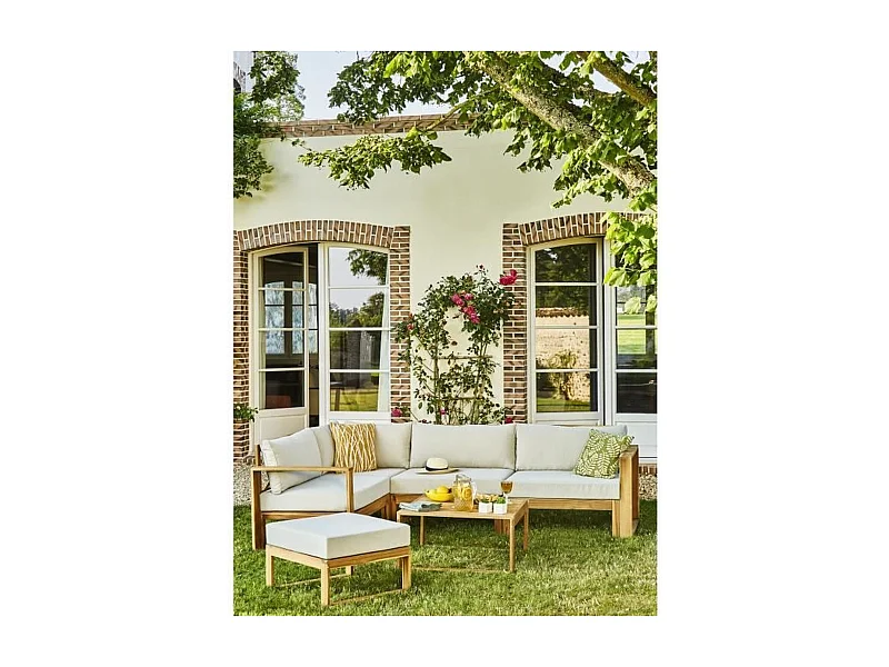 Salon de jardin en bois dAcacia FSC avec coussins gris -  BOCARNEA - 5 personnes - LEVATA