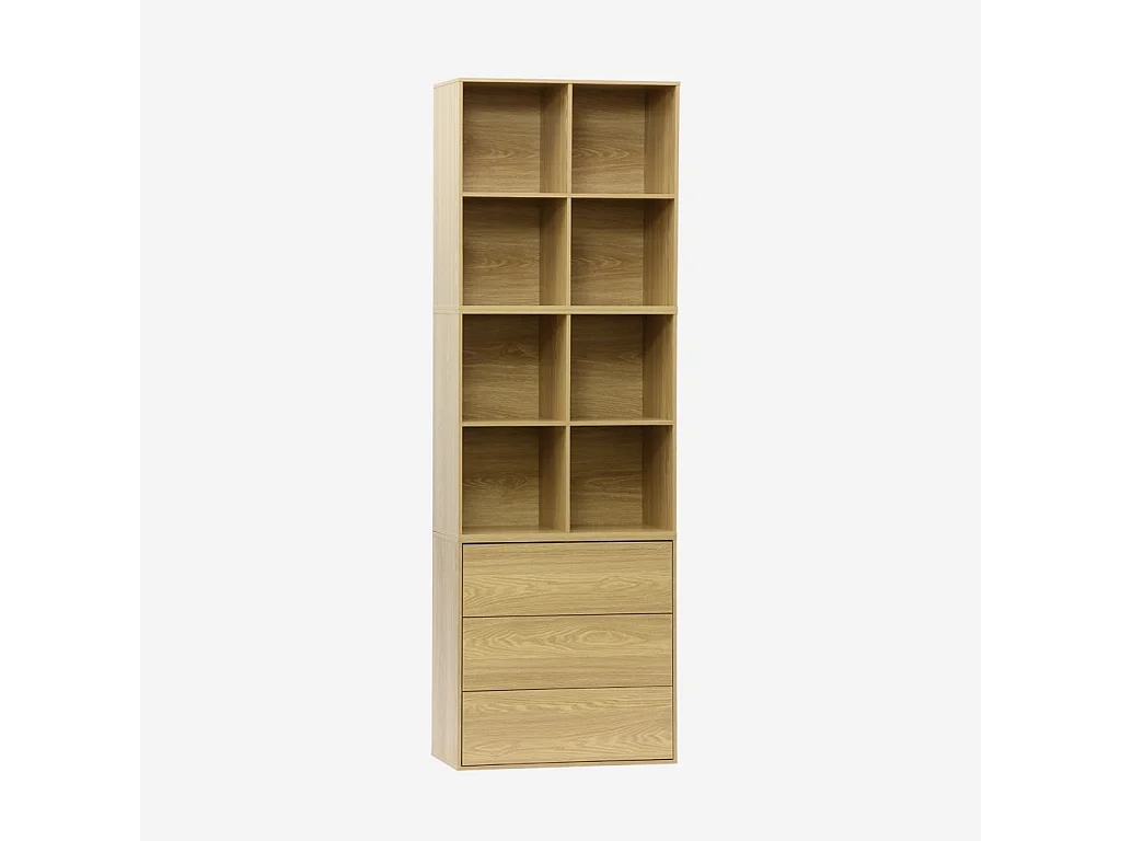 Libreria modulare in legno, 3 cassetti 8 vani, quercia