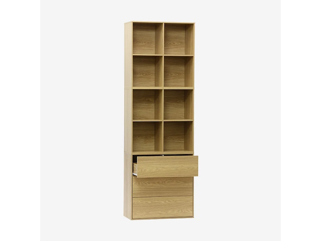Libreria modulare in legno, 3 cassetti 8 vani, quercia
