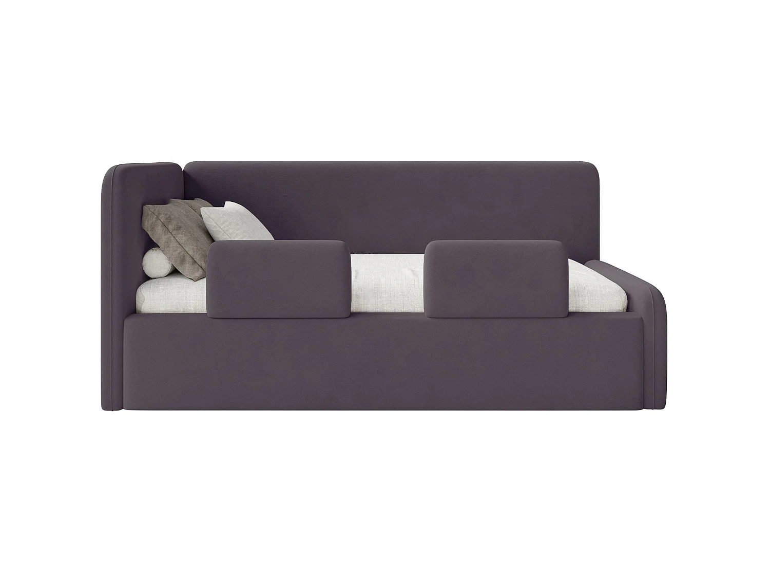 Kinderbed 90x200 met uitvalbeveiliging en hoofdbord links – velours – paars – FANKO