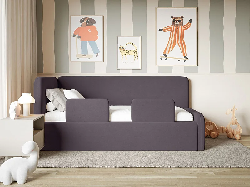 Lit junior 90x200 – tête de lit à gauche – velours – violet – FANKO