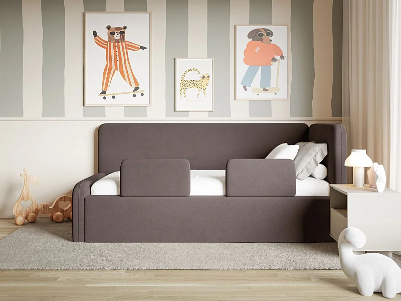 Kinderbed met hoofdbord rechts – opbergruimte en uitvalbeveiliging – bruin – 90x200 cm – FANKO