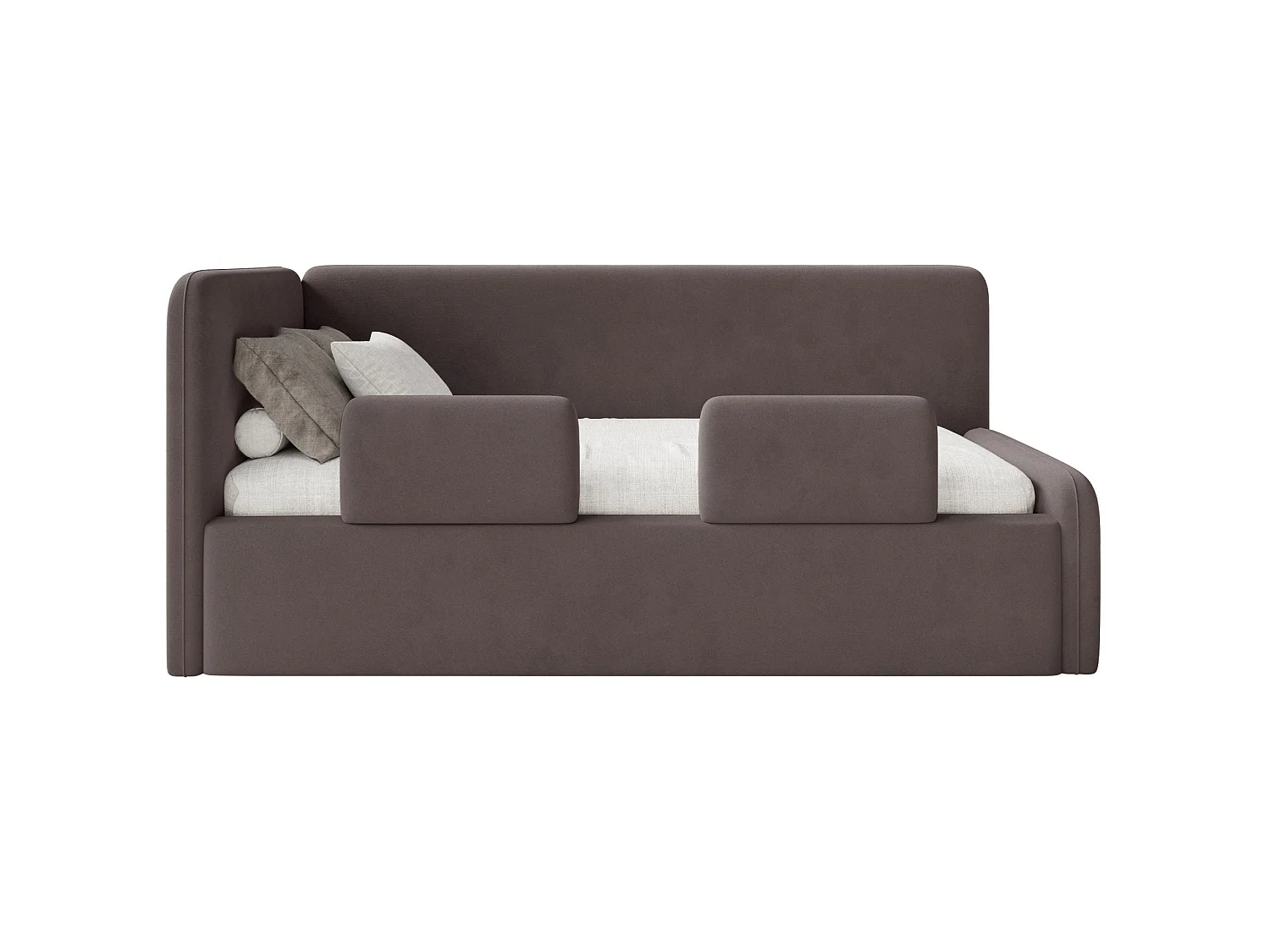 Kinderbed 90x200 met uitvalbeveiliging en hoofdbord links – velours – bruin – FANKO