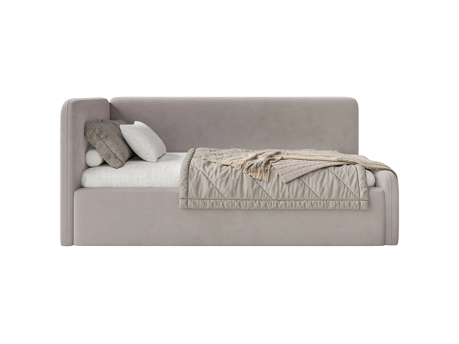 Lit junior 90x200 – matelas, tête de lit à gauche – velours – grège – FANKO