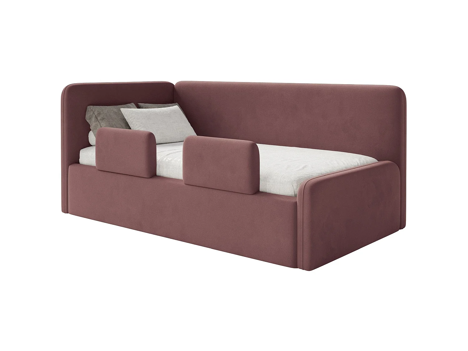 Kinderbed 90x200 met uitvalbeveiliging en hoofdbord links – velours – roze – FANKO