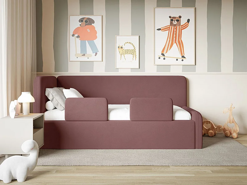 Kinderbed met hoofdbord links – opbergruimte en uitvalbeveiliging – roze – 90x200 cm – FANKO