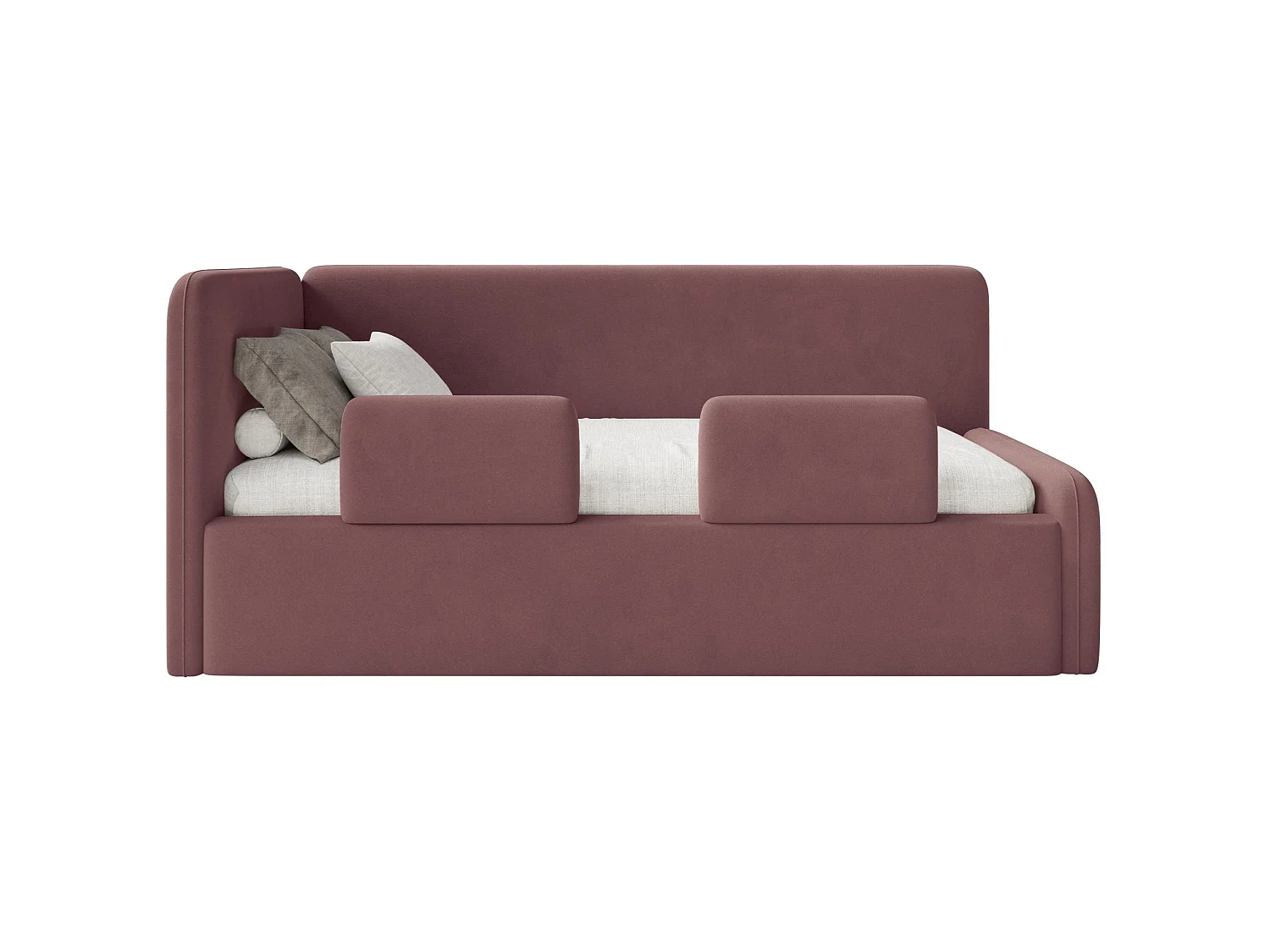 Lit enfant 90x200 – barrière de sécurité, matelas, tête de lit à gauche – velours – rose – FANKO