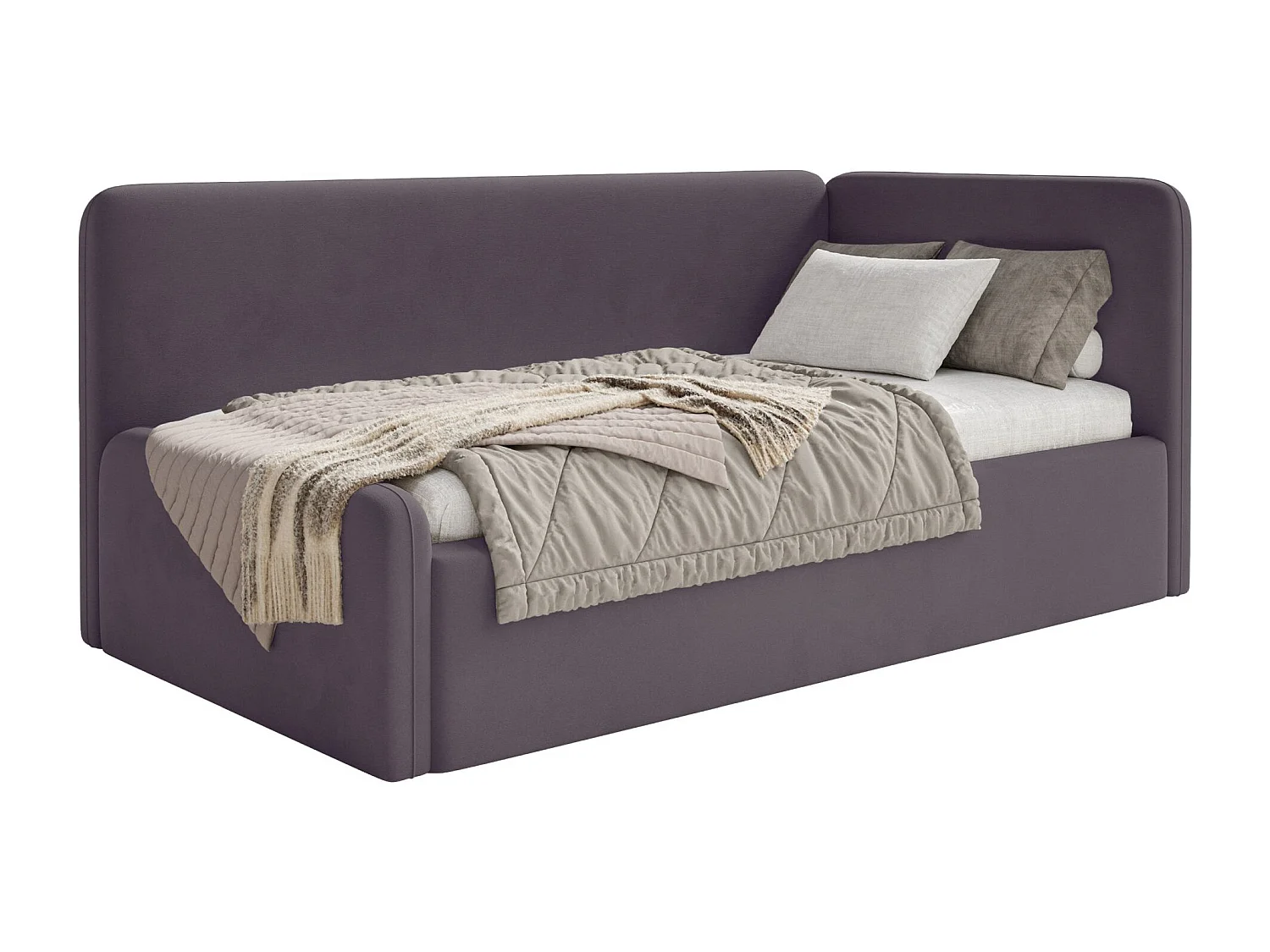 Tienerbed met hoofdbord rechts – opbergruimte – paars – 90x200 cm – FANKO