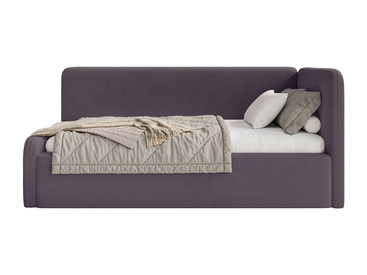 Tienerbed met hoofdbord rechts – opbergruimte – paars – 90x200 cm – FANKO