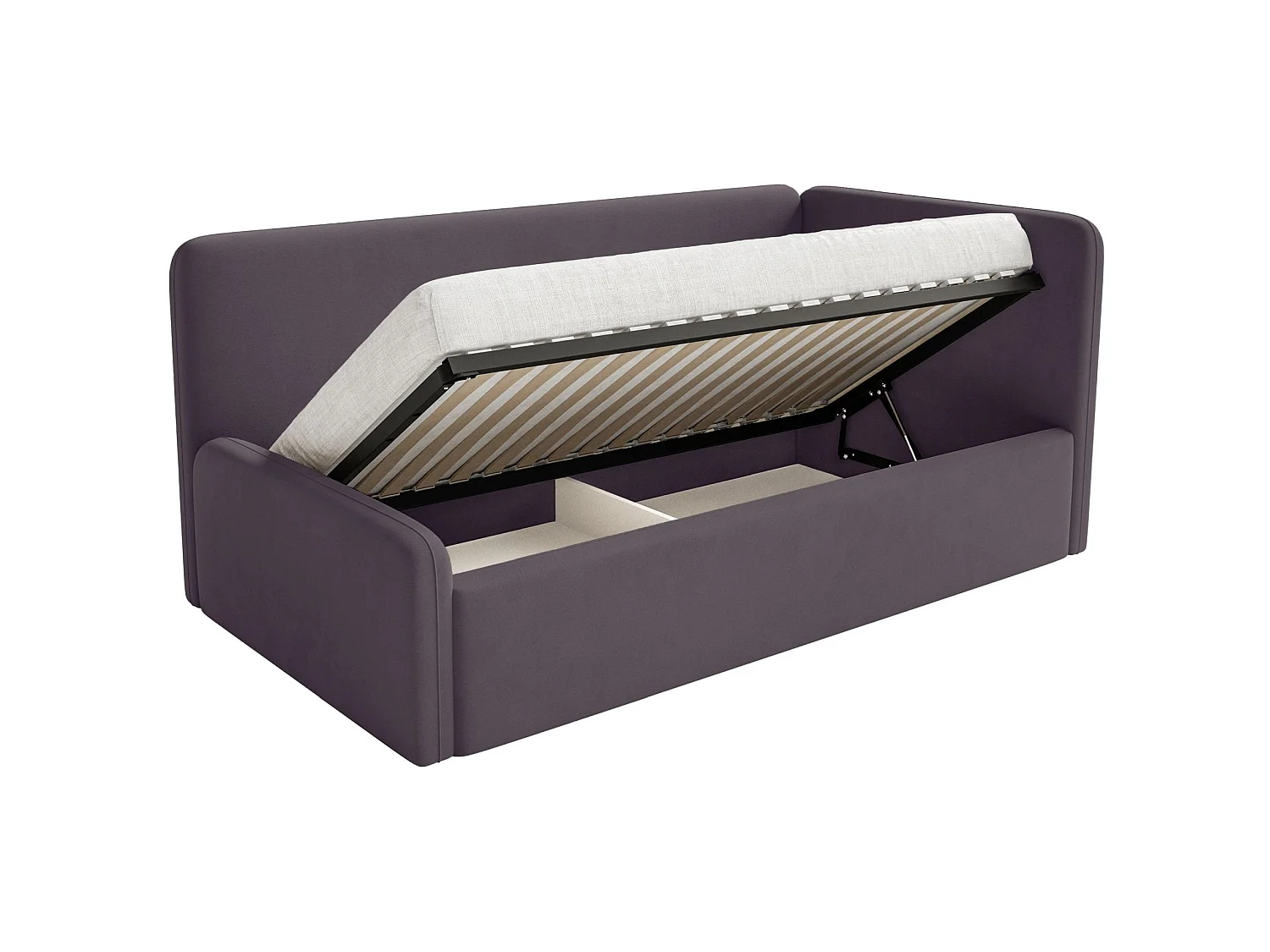 Kinderbed 90x200 met uitvalbeveiliging en hoofdbord rechts – velours – paars – FANKO