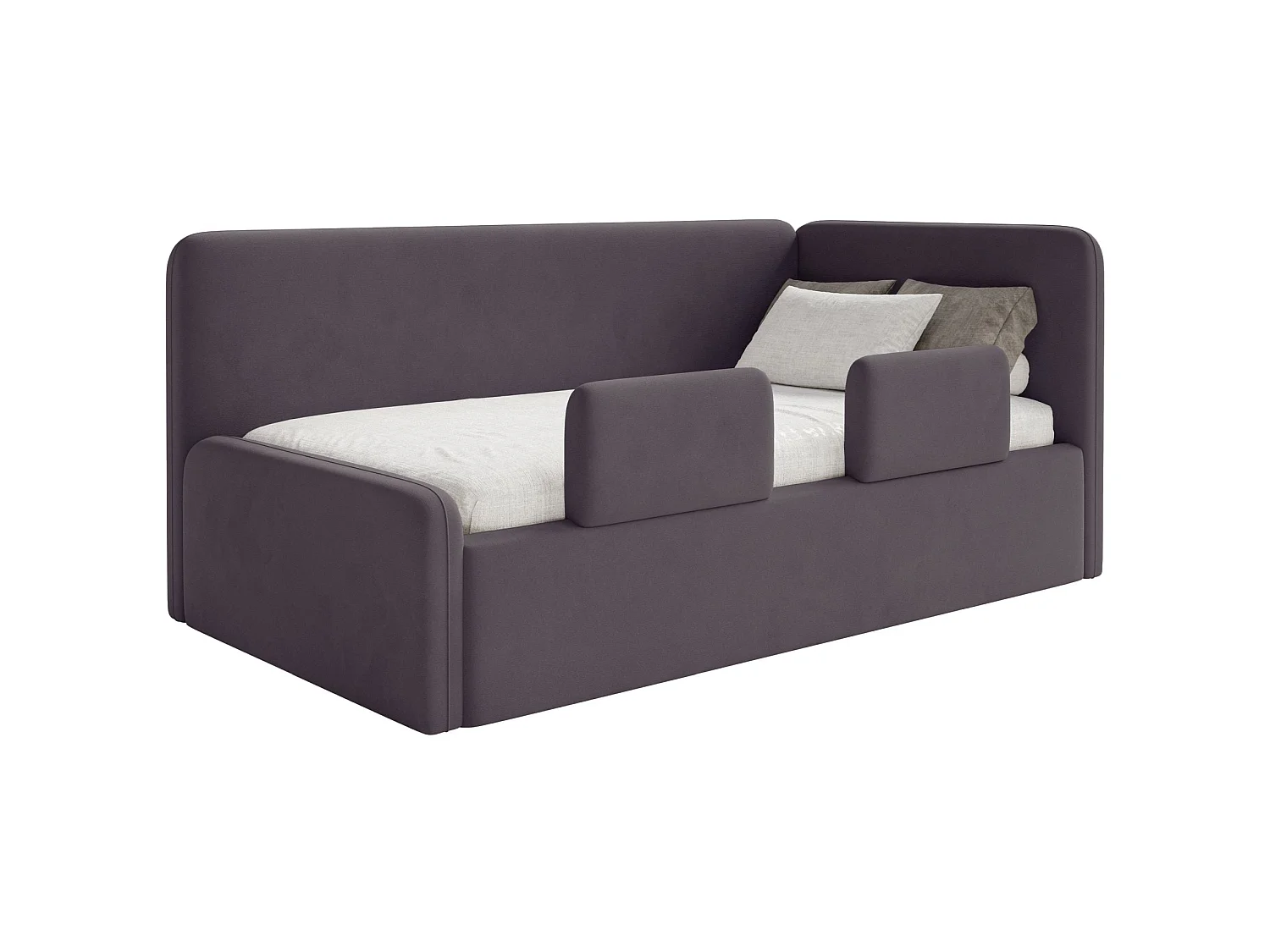 Kinderbed 90x200 met uitvalbeveiliging en hoofdbord rechts – velours – paars – FANKO