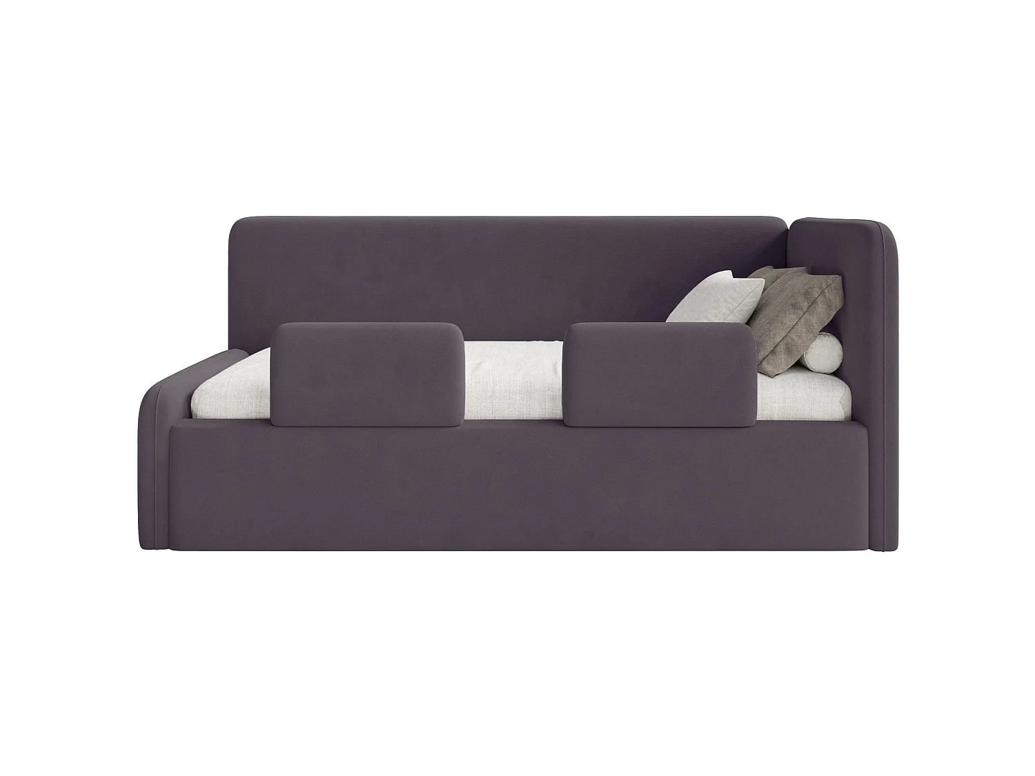 Kinderbed 90x200 met uitvalbeveiliging en hoofdbord rechts – velours – paars – FANKO