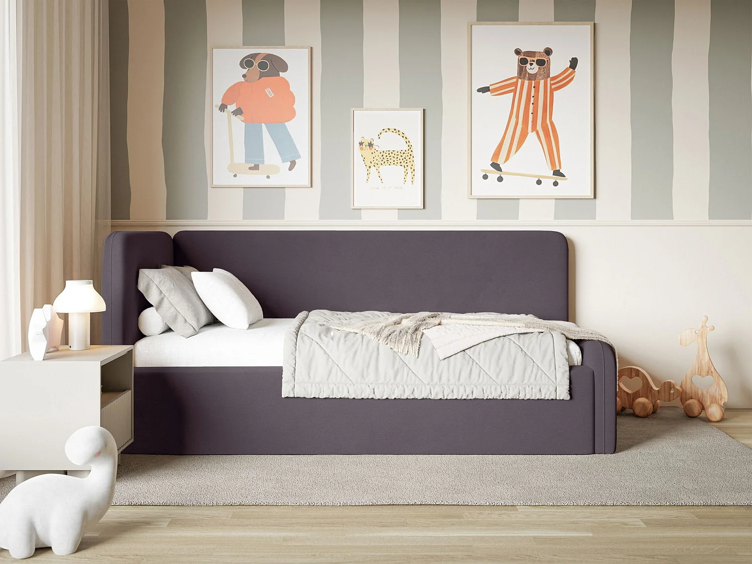 Tienerbed met hoofdbord links – matras en opbergruimte – paars – 90x200 cm – FANKO