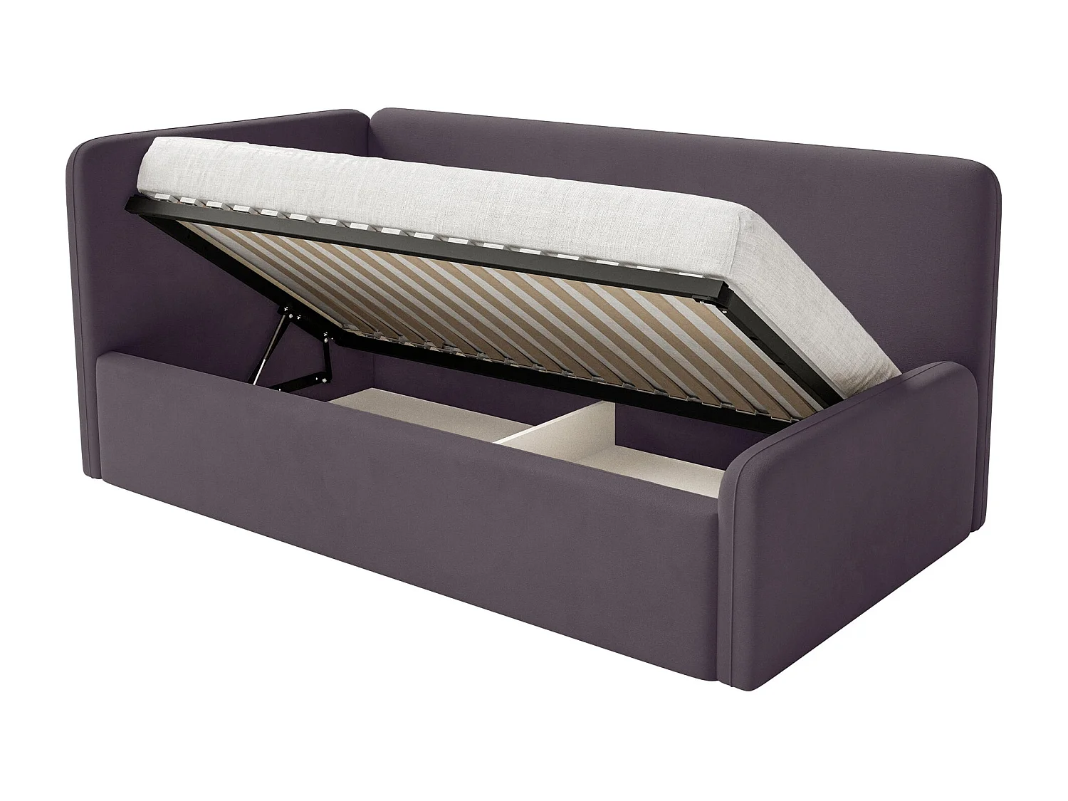 Lit junior 90x200 – matelas, tête de lit à gauche – velours – violet – FANKO