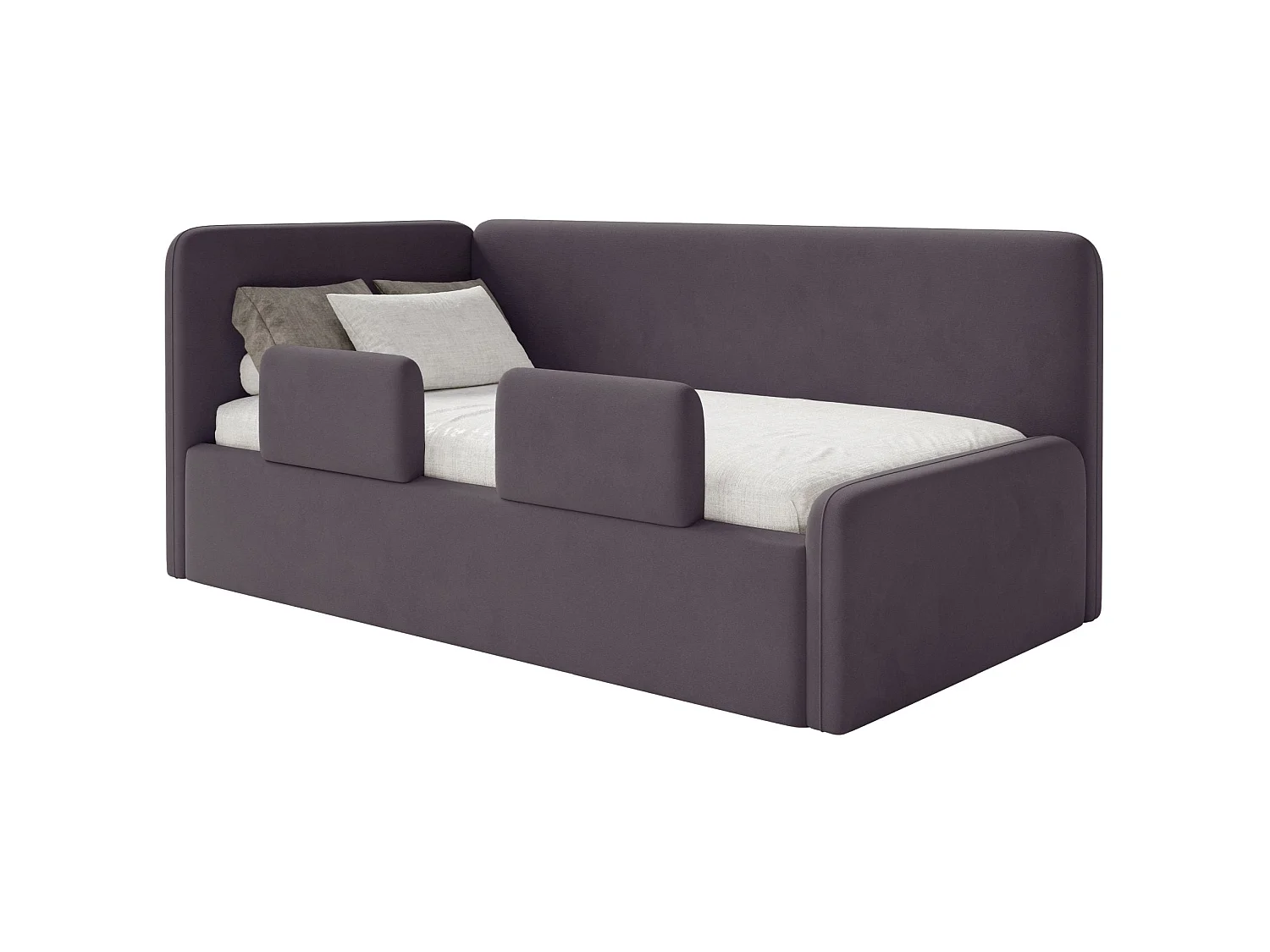Lit enfant 90x200 – barrière de sécurité, matelas, tête de lit à gauche – velours – violet – FANKO