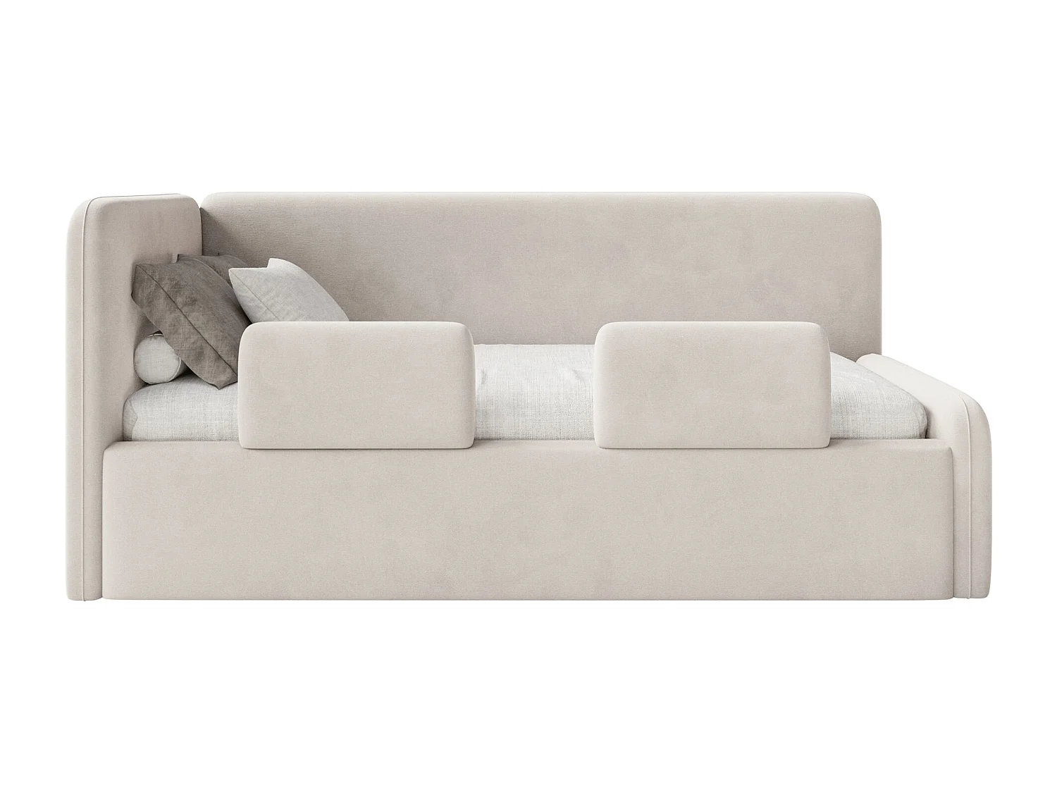 Lit junior 90x200 – tête de lit à gauche – velours – beige clair – FANKO
