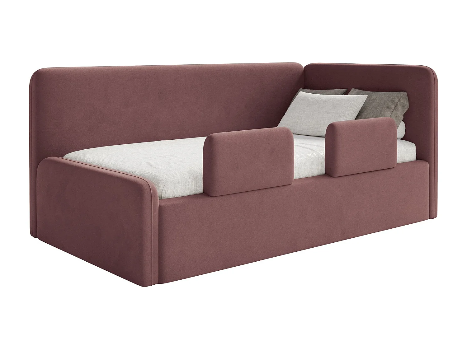 Kinderbed 90x200 met uitvalbeveiliging en hoofdbord rechts – velours – roze – FANKO