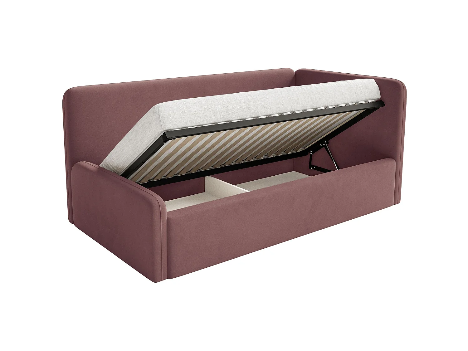 Kinderbed 90x200 met uitvalbeveiliging en hoofdbord rechts – velours – roze – FANKO