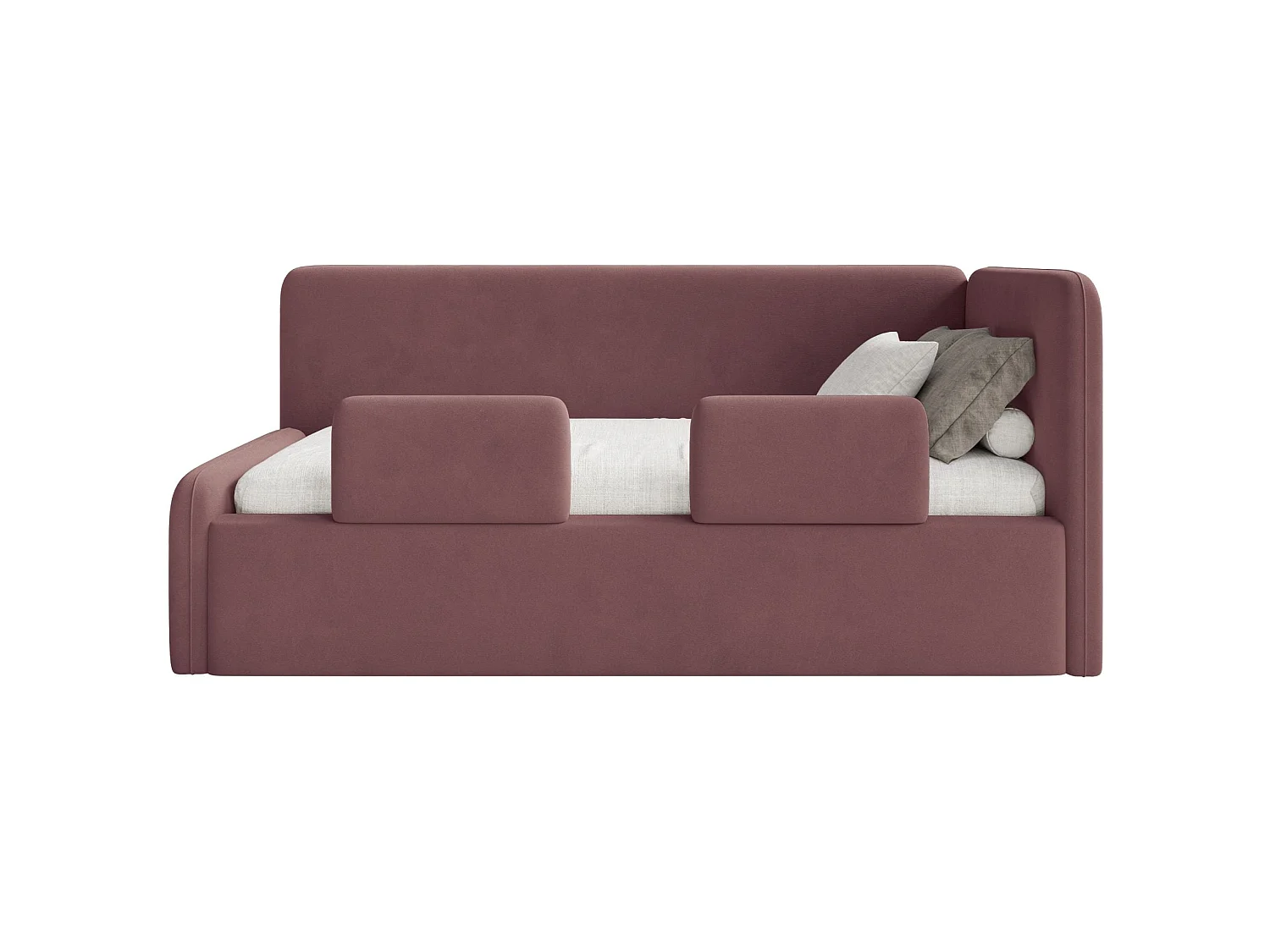 Kinderbed 90x200 met uitvalbeveiliging en hoofdbord rechts – velours – roze – FANKO