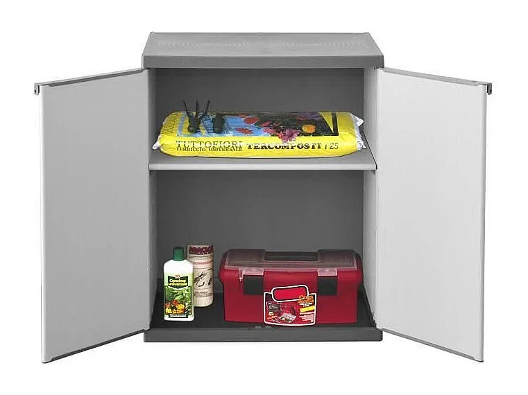 Armoire de rangement basse TOOD 68x39,5x85 cm - 1 tablette - 2 portes - Gris