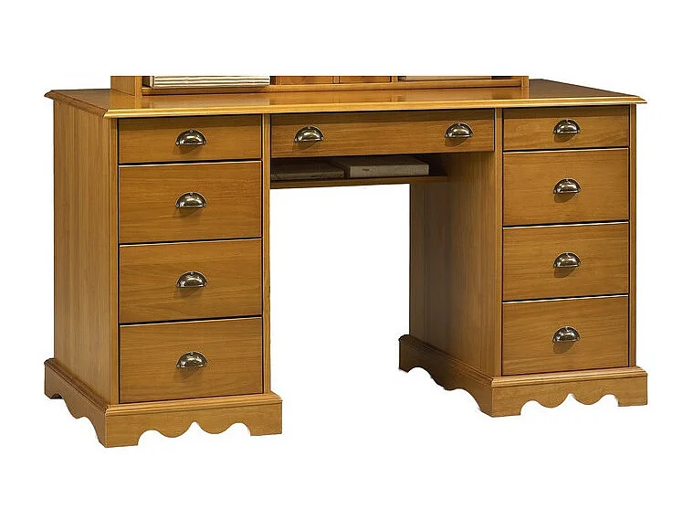 Bureau Ministre Pin Miel Style Anglais Charme 9 Tiroirs L 137.5 H 74.7 P 58.3 cm