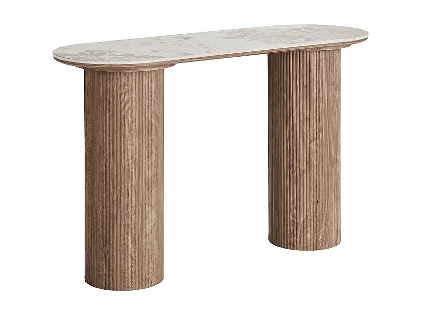 Athens - Console aux bords arrondis effet marbre et bois L120cm - Marbre blanc