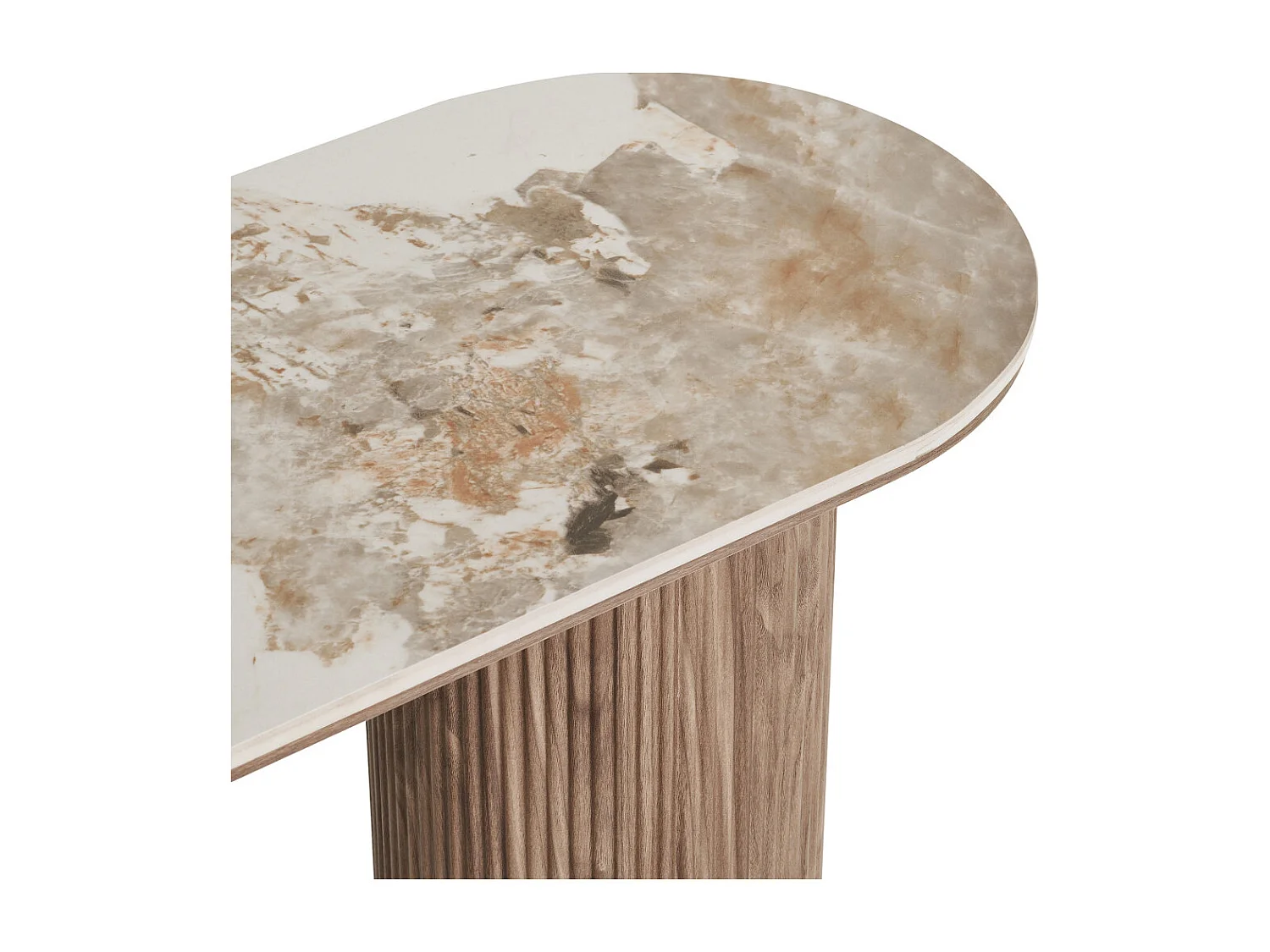 Athens - Console aux bords arrondis effet marbre et bois L120cm - Marbre blanc