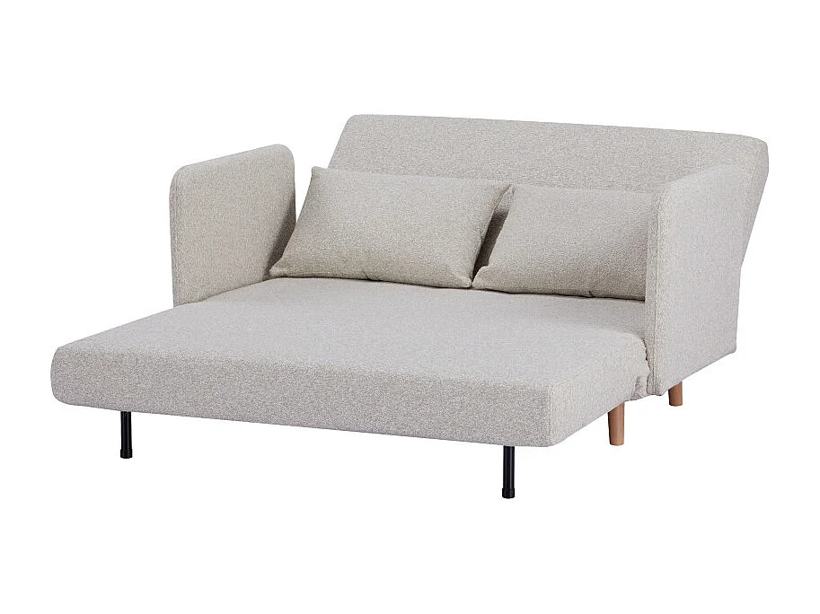 Belushi - Canapé convertible 2 places en tissu bouclette pieds bois clair - Beige