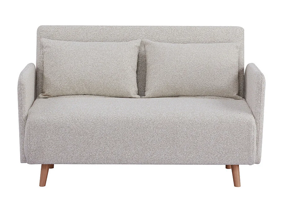 Belushi - Canapé convertible 2 places en tissu bouclette pieds bois clair - Beige