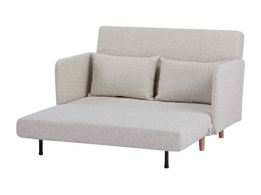Belushi - Canapé convertible 2 places en tissu bouclette pieds bois clair - Beige