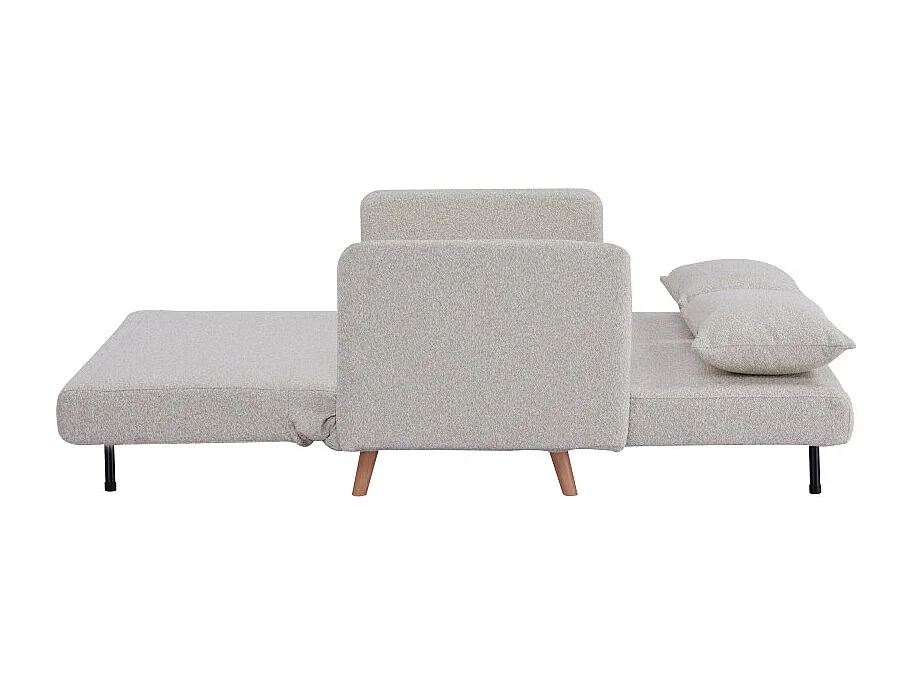 Belushi - Canapé convertible 2 places en tissu bouclette pieds bois clair - Beige