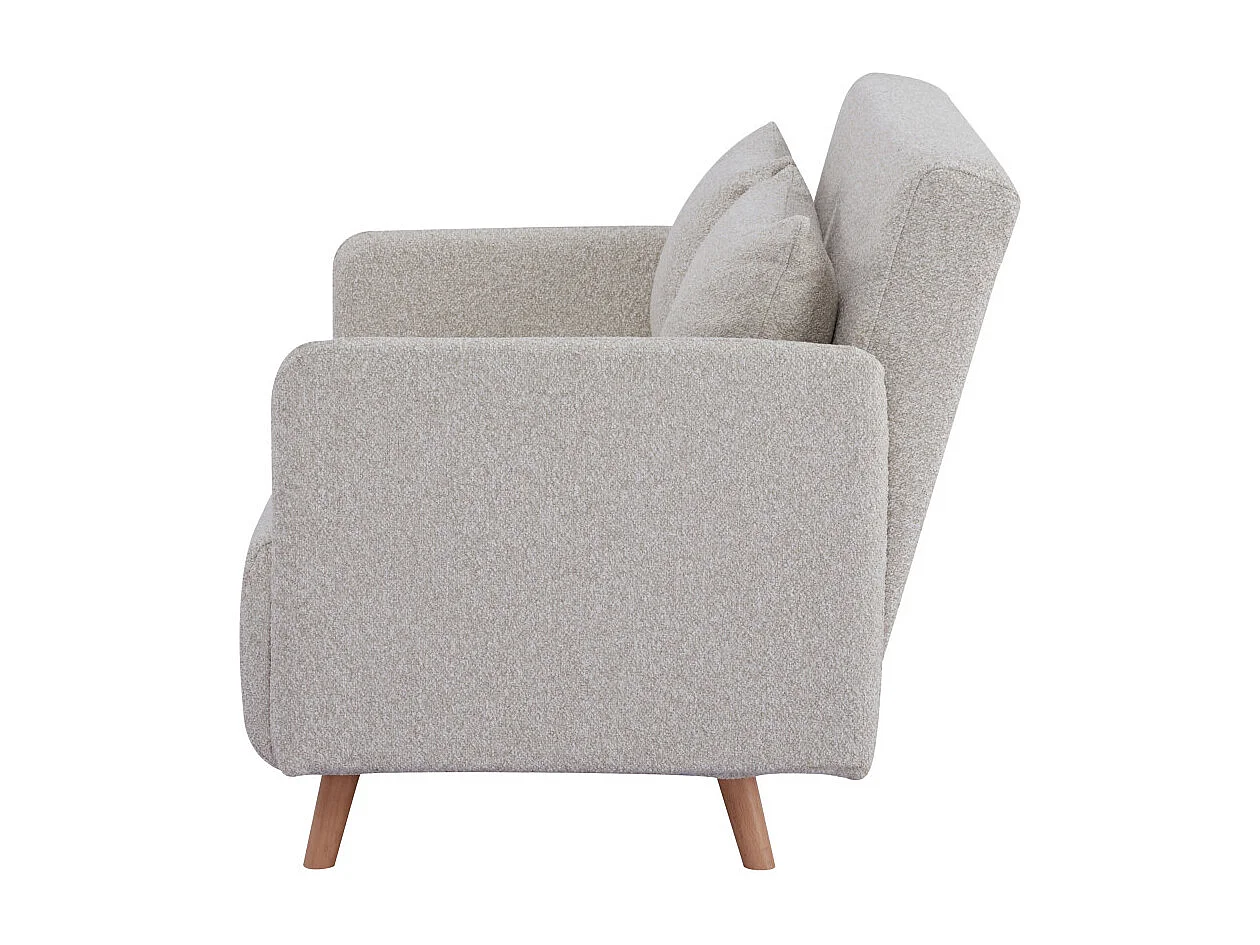 Belushi - Canapé convertible 2 places en tissu bouclette pieds bois clair - Beige