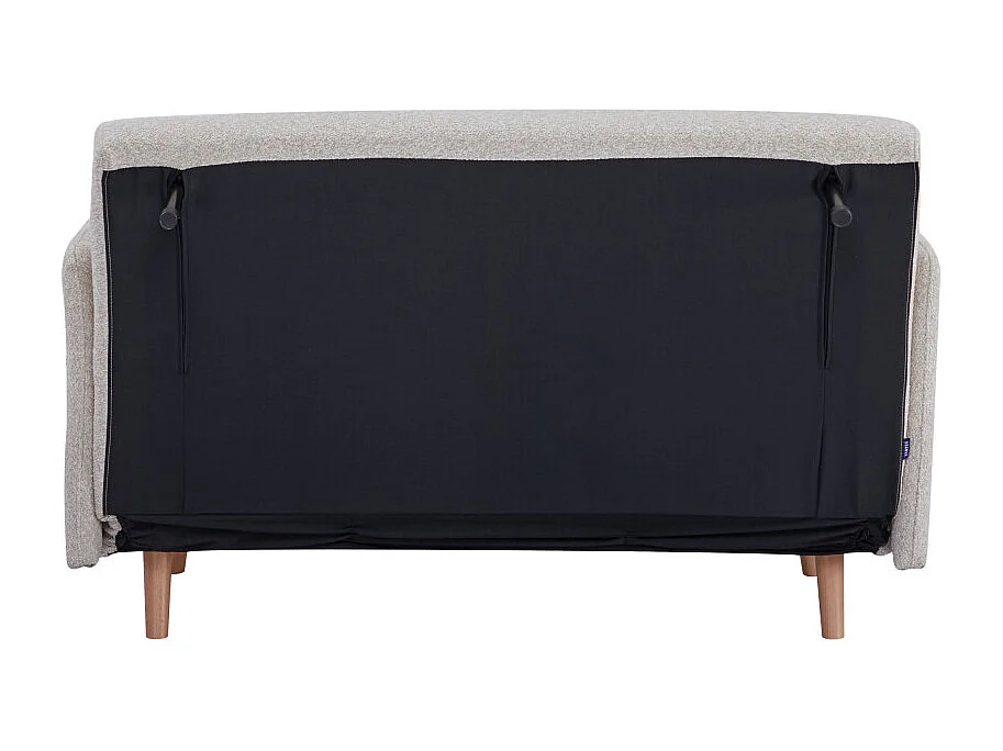 Belushi - Canapé convertible 2 places en tissu bouclette pieds bois clair - Beige