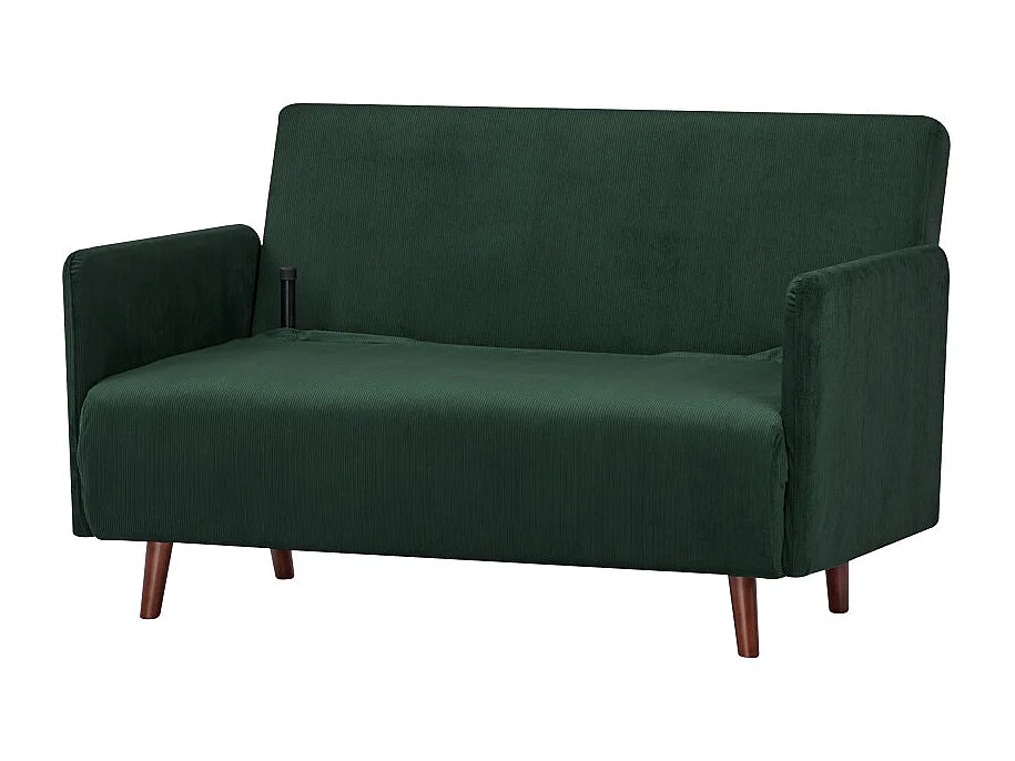 Belushi - Canapé convertible 2 places en velours côtelé pieds bois foncé - Vert foncé