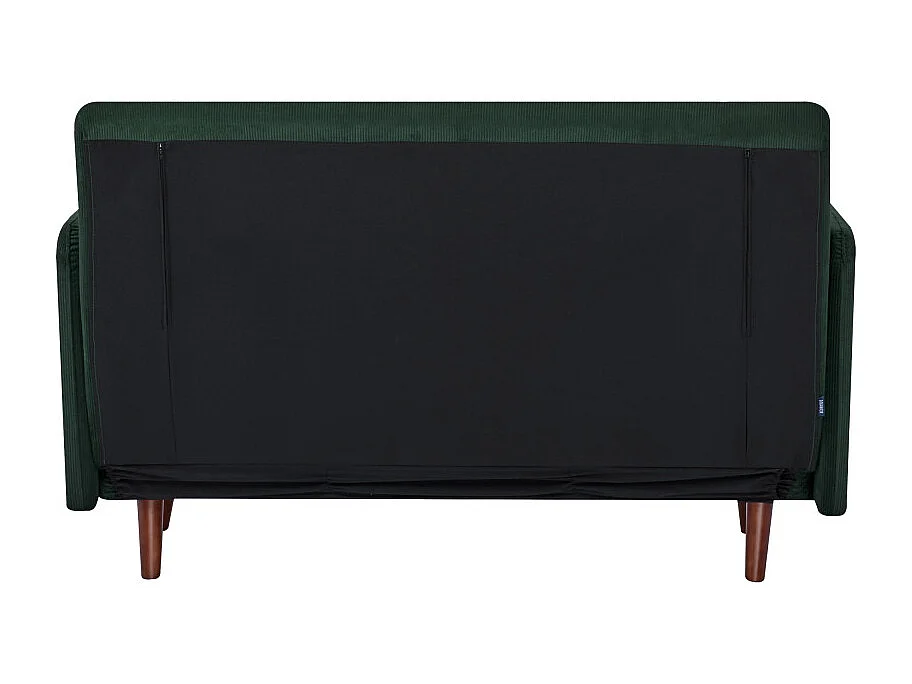 Belushi - Canapé convertible 2 places en velours côtelé pieds bois foncé - Vert foncé