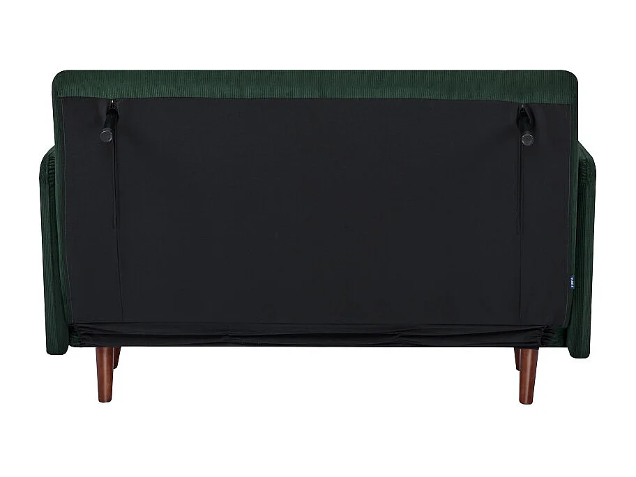 Belushi - Canapé convertible 2 places en velours côtelé pieds bois foncé - Vert foncé
